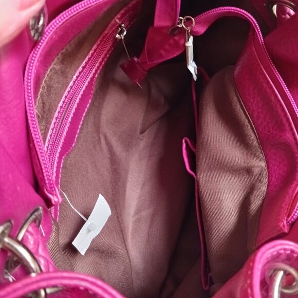 NWT Zebra Stripe Faux Leather Shoulder  Bucket Bag with Fuchsia Pink Trim - Picture 8 of 11